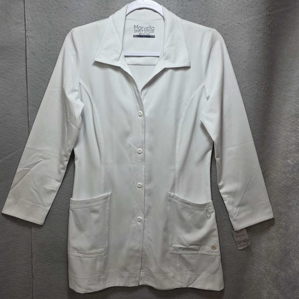 White Cross Marvella Lab Coat 2418 Womens XXS White Uniform Hospital Medical
